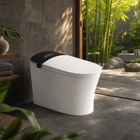 WC intelligent européen allongé avec siphon en S, télécommande, siège chauffant, chauffe-eau instantané sans réservoir, lumière nocturne, rabattement automatique, design moderne