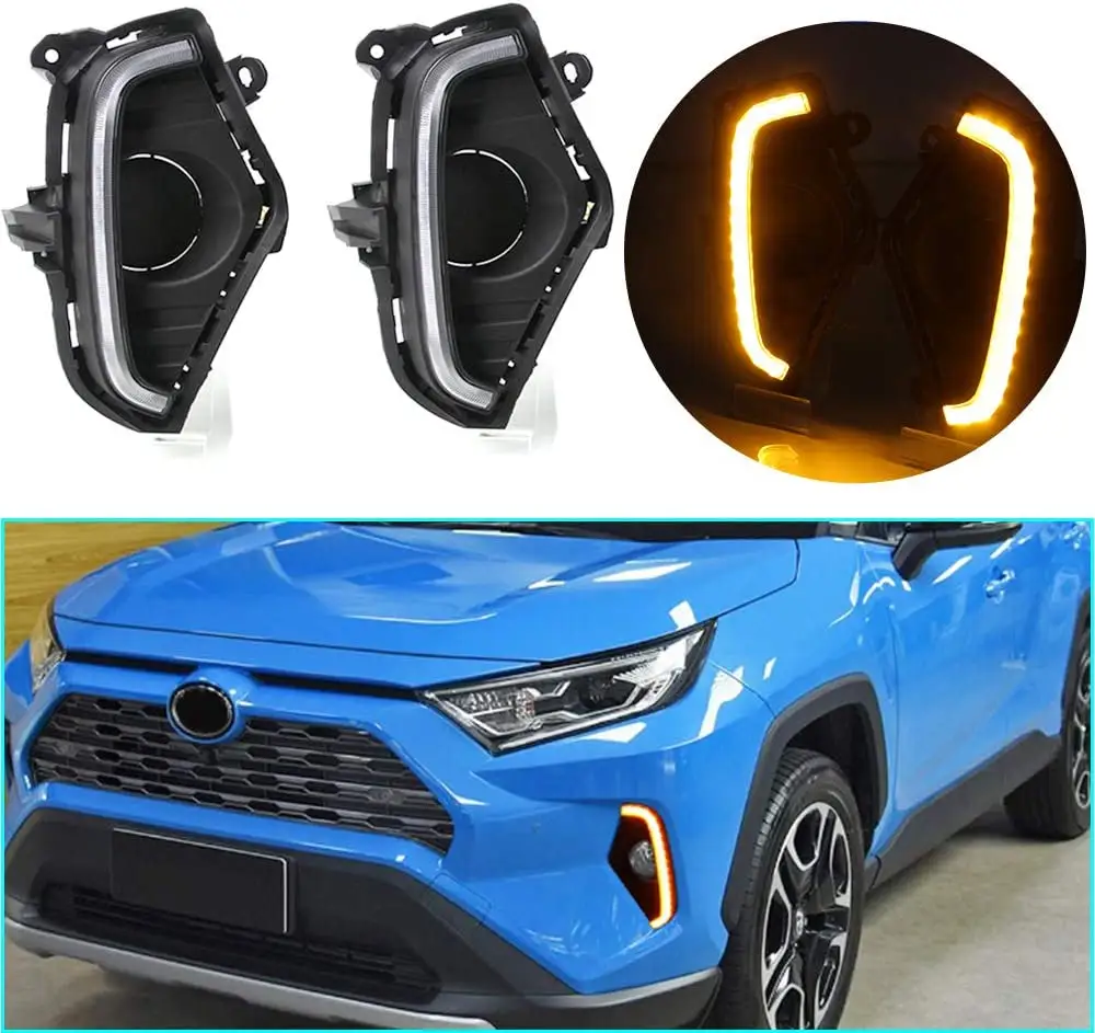 Muchkey LED DRL Licht Dreifarbig für Toyota RAV4 2019 2020 Nebels chein werfer Dekorative Kfz-Leuchten Außen zubehör
