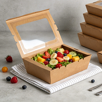 Boîte d'emballage alimentaire en kraft personnalisée en gros, en papier épaissi enduit 18PE, anti-fuite huile/eau, écologique, avec fenêtre transparente, jetable