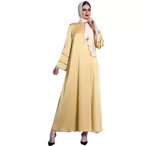 热卖民族风格穆斯林简约abaya设计缎面长裙穆斯林中庸服装女性穆斯林女装待售