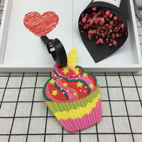 Nouvelles étiquettes de bagage en PVC souple motif dessin animé, designs gâteau, glace, avion, carte d'embarquement, pendentifs de sac personnalisés