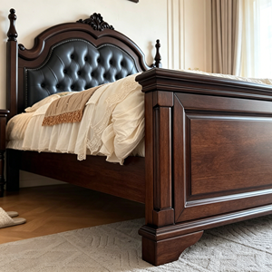 Cama Tradicional Queen Size de Madera Maciza con Almacenamiento, Tapicería Acolchada de Cuero Sintético y Patas Talladas - Product Image 6