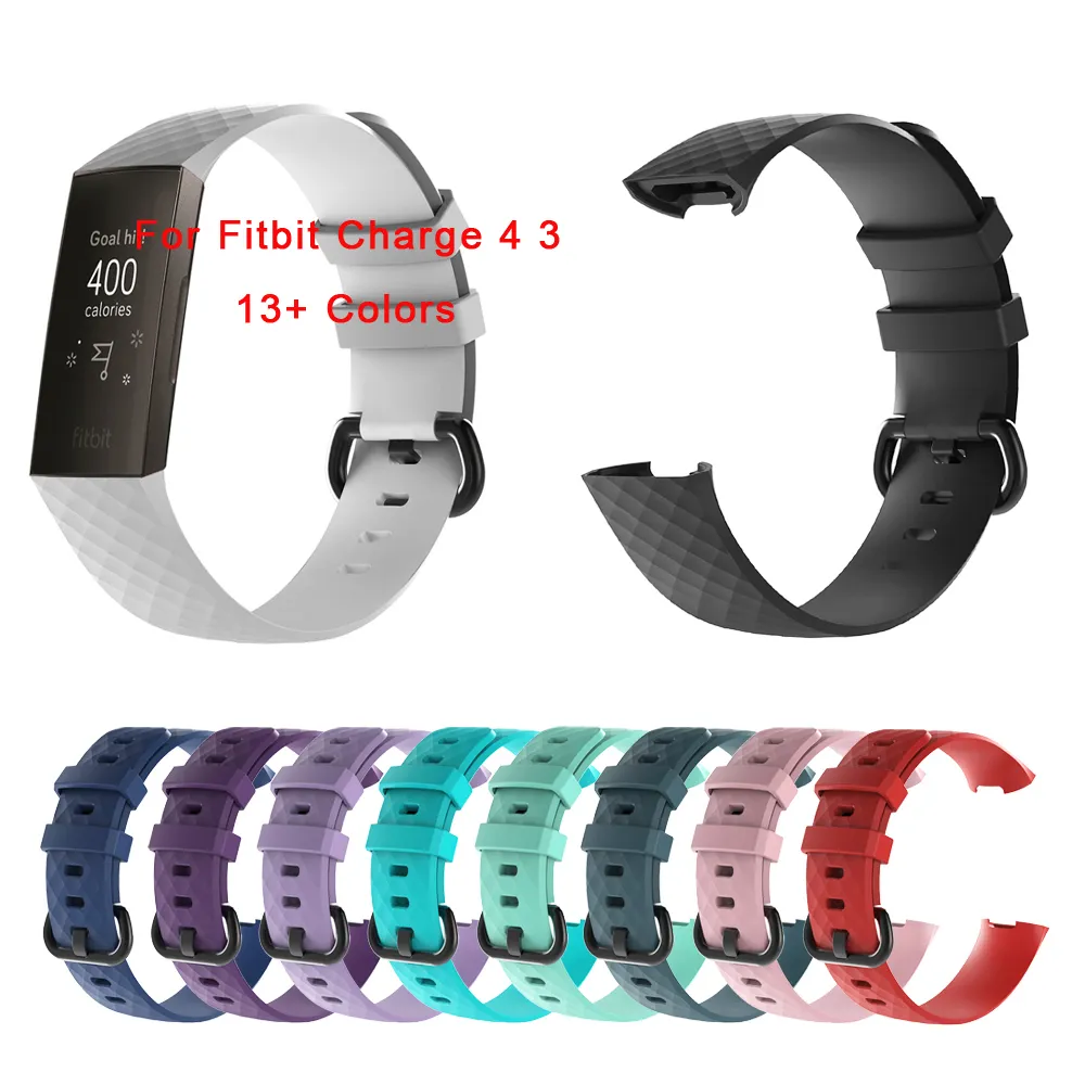 Silicone Watch Band For Fitbit Charge 4 3 Strap Black Buckle Soft Fashion Silicone Bracelet Replacement Watch Band Wrist Strap