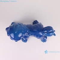 Statue de lion Foo Dog en céramique émaillée bleue RXAT01 pour la décoration de la maison