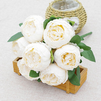 AF11502 7 têtes de pivoines artificielles en soie, bouquet de pivoines pour centre de table de mariage, décoration florale