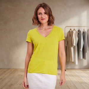 Camiseta de Manga Corta con Cuello en V para Mujer, Corte Regular, Color Sólido, Jersey de Algodón, Ropa Casual, Primavera Verano, Transpirable y Ligera - Product Image 2