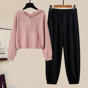 Tuta Sportiva Personalizzata da <span class=keywords><strong>Donna</strong></span>, Set Due Pezzi con Felpa con Zip e Pantaloni Jogger, Abbigliamento Sportivo Casual in Pile, Set Due Pezzi <span class=keywords><strong>Oversize</strong></span> - Product Image 2