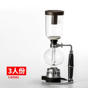 Atacado dosagem de café pote-Conjunto de café doméstico, 3 copos de vidro com 3 portas, sifão, máquina de café, conjuntos de café
