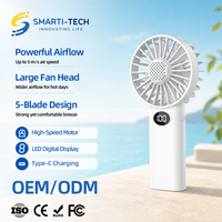 Ventilateur portable haute vitesse 5 m/s, flux d'air puissant, rechargeable USB Type C, mini ventilateur personnel avec affichage numérique LED
