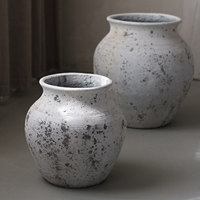 Pot Tanah Liat Serat Putih Rusak, Vas Pot Bunga Pendek Bermotif Vintage, Cocok untuk Dekorasi Hotel, Rumah, dan Taman