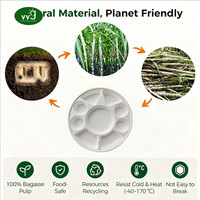 Plateau de service alimentaire en bagasse de canne à sucre compostable et écologique VVG, 7/9 compartiments, jetable