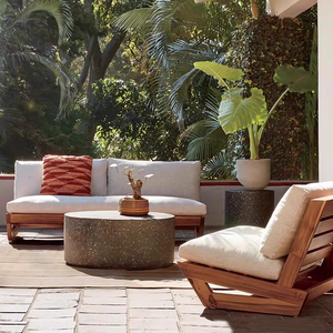 Sofá de exterior Villa Sunroom Hotel Patio Jardín <span class=keywords><strong>Piscina</strong></span> Salón Muebles de exterior de madera maciza - Product Image 2