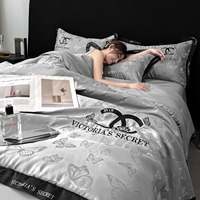Parure de lit d'été en jacquard soie glacée, ensemble de 4 pièces lavable pour climatisation, drap-housse inclus pour chambre à coucher