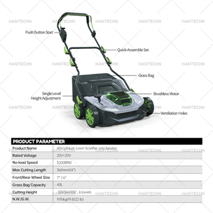 Scarificatore e Aeratore <span class=keywords><strong>Elettrico</strong></span> <span class=keywords><strong>per</strong></span> <span class=keywords><strong>Prato</strong></span> Hantechn 20V con Batteria al Litio, Macchina Aeratrice <span class=keywords><strong>per</strong></span> Giardino - Product Image 2