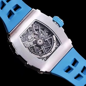 Montre mécanique automatique d'excellence inégalée 3503, boîtier tonneau en acier inoxydable, bracelet en caoutchouc bleu, lumineuse, sportive, ajourée pour homme - Product Image 5