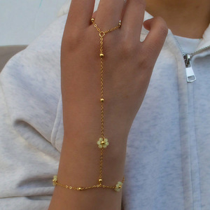 Bracelet chaîne de doigt en cristal naturel perlé fait à la <span class=keywords><strong>main</strong></span>, bracelet en acier inoxydable plaqué PVD 18K pour femmes - Product Image 5
