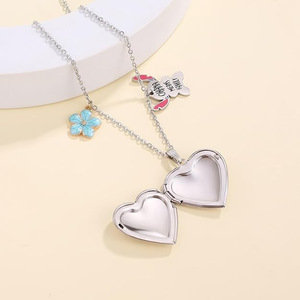 Collar Unisex de Acero Inoxidable Electrochapado con Forma de Corazón Abrible, Cadena de Eslabones, Diseño de Dibujos Animados Anime Stitch <span class=keywords><strong>Ohana</strong></span>, Novedad Superventas - Product Image 2