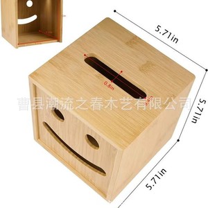Creative smiley face napkin box, toilet <b>paper</b> storage box, wooden and bamboo square <b>tissue</b> box, living room dining table <b>tissue</b> - Product Image 4