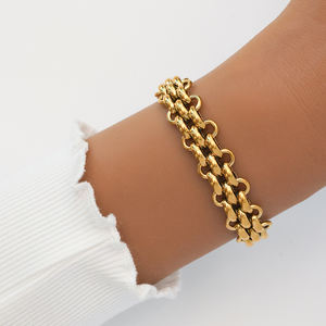 YF3363 Joyería Vintage Resistente al Agua y al Deslustre, Chapado en Oro de 18K, <span class=keywords><strong>Acero</strong></span> <span class=keywords><strong>Inoxidable</strong></span>, Conjunto de Collar Grueso Tejido y Pulsera Gruesa - Product Image 5