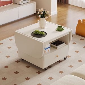 Creamy Style Foldable Coffee Table With Drawer And Wheels For Small Living Room Or Balcony Use - Product Image 3