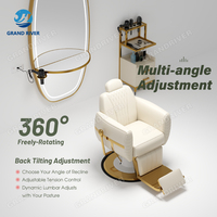 Chaise de barbier de luxe au design unique avec base dorée, pivotante à 360 degrés, pour salon de coiffure