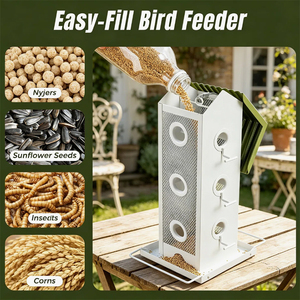 JH-Mech Custom <strong>Bird</strong> <strong>Feeder</strong> Sloped Corrugated Roof Multi-Feeding Ports and Perches Spill-Catching Bottom <strong>Tray</strong> Hanging <strong>Bird</strong> <strong>Feeder</strong> - Product Image 3