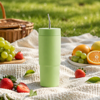 Gobelet de voyage isotherme en acier inoxydable de 23 oz avec poignée, couvercle anti-fuite et paille – Écologique, moderne et portable
