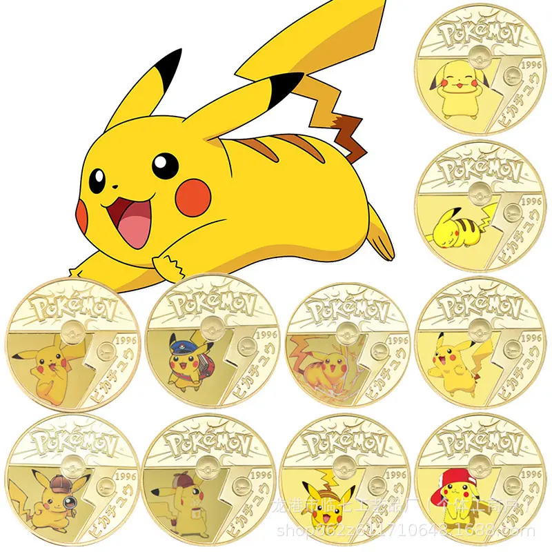 Tùy Chỉnh Nhật Bản Anime Pokemon Pokemon Vàng Đồng Xu Lửa Rồng Pikachu Sóc Kim Loại Vàng Bạc Pokemon Kỷ Niệm Đồng Xu