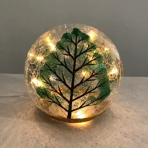 户外家居装饰圣诞仙女水晶球5.91英寸手绘树玻璃带博铜灯家居装饰
