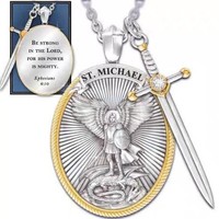 C166 Alliage Vintage Archange Saint Michael Collier avec Épée et Croix Sainte Bouclier Protection Ange Ailes Chandail Chaîne Style