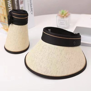 Chapeau de soleil en paille noir en vinyle à visière ouverte, protection UV estivale, pour cueillir le thé, pour femme adulte - Product Image 2