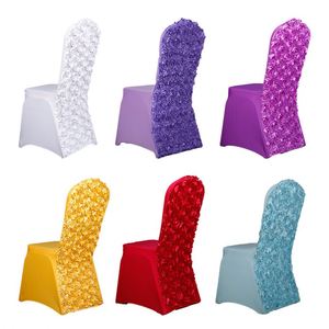 Nouveau produit en gros : Housse de chaise universelle pour mariage, housses de chaise fantaisie ivoire pour mariages, housse de chaise de mariage à motif floral rose - Product Image 5