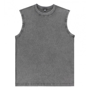 Washed Men's Sleeveless Tank <b>Top</b> 100% Cotton Solid Loose Knitted Blank Vintage Streetwear Casual Summer Tee - Product Image 3