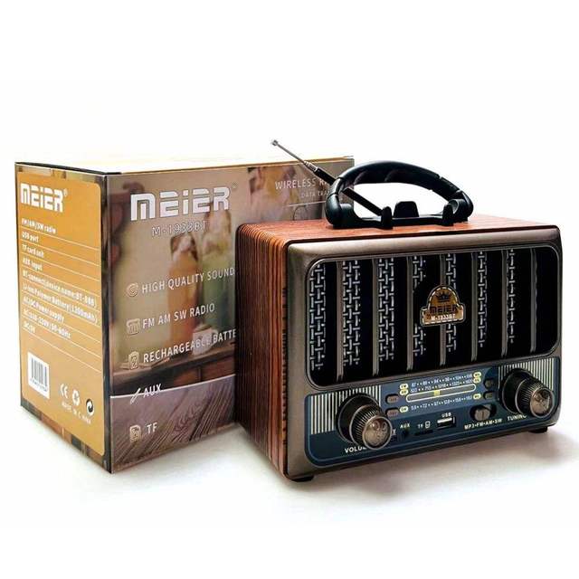 Meier M-1933bt Retro Manual Wireless Radio With Ac Dc Rechargeable Am Fm Sw 3 Band Vintage Usb Radio Wood Finish Usb Radio