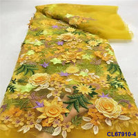 Tissu de dentelle de mariage brodé de fleurs 3D, de perles et de paillettes, tendance