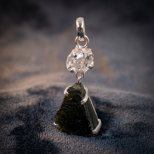 925artpalace Herkimer and Moldavite 925 Silver Natural Gemstone Pendant - Product Image 3