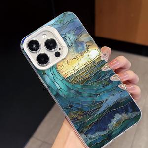 Funda para Teléfono con Diseño de Ola Oceánica y Atardecer en Vidrio Tintado para <span class=keywords><strong>iPhone</strong></span> 16/15/14/13/<span class=keywords><strong>12</strong></span> <span class=keywords><strong>Pro</strong></span> <span class=keywords><strong>Max</strong></span>, Carcasa Transparente Antigolpes con Degradado de Playa y Estilo Boho - Product Image 2
