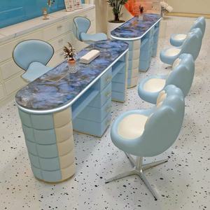Vente directe d'usine - Table de manucure en métal blanc et gris, bureau de salon de beauté, poste de travail pour technicien en ongles, mobilier de salon - Product Image 3