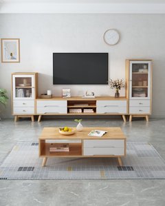 High Quality Natural Solid Wood <b>Tall</b> Side Cabinet with Glass Door, Living Room Bedroom Storage Cabinet - Product Image 3