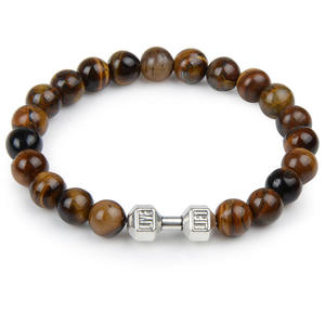 Bracelet haltère en lave volcanique noire naturelle, perles noires mates, bijoux de fitness pour femmes et hommes - Product Image 2
