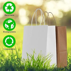 Sac en papier kraft blanc et brun personnalisé avec votre propre logo, pour cadeaux, artisanat, shopping, avec poignées - Product Image 5