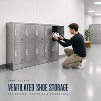 Armoire de rangement compacte en stratifié assemblée en acier inoxydable 304 avec dessus en acier et serrure à clé pour le rangement des chaussures du personnel hospitalier, montage au sol