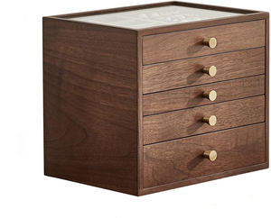 Boîte à bijoux en bois de noyer noir personnalisée, grande boîte organisatrice à tiroirs pour femmes avec couvercle en verre pour colliers, montres, bagues, boucles d'oreilles - Product Image 5