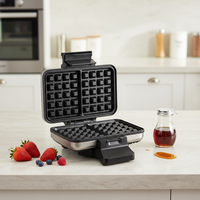 Gaufrier belge antiadhésif 2 tranches 1000W électrique avec thermostat réglable, protection contre la surchauffe et voyant lumineux, pour usage domestique