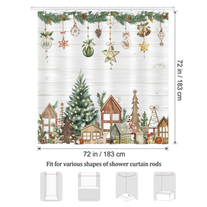 Ensemble de rideaux de <span class=keywords><strong>douche</strong></span> de Noël pour la décoration de la salle de bain, rideaux de <span class=keywords><strong>douche</strong></span> amusants avec motif d'arbre et de cabane en bois, cadeaux rustiques, ensemble de rideaux de <span class=keywords><strong>douche</strong></span> pour enfants - Product Image 6