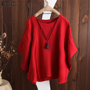 Hot Sale Damen Kurzarm Baumwolle Leinen Solid Frauen Vintage Plus Size <span class=keywords><strong>5XL</strong></span> Casual Bluse T-Shirt Tops - Product Image 3