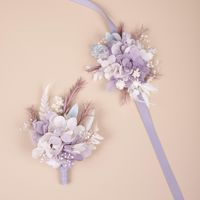 Korsase Pernikahan Anggur Ungu Mawar Kering Hydrangea Boutonniere Buatan Vintage Pengantin Pria Pengiring Pria Upacara Unik Niche Floral