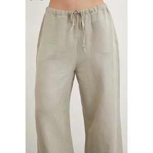 Pantalones Anchos de Lino para Mujer, Cintura Elástica, Cintura Alta, Transpirables, Casuales, Color Caqui - Product Image 2