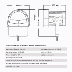 Lampu Sorot <span class=keywords><strong>LED</strong></span> Truk Bentuk <span class=keywords><strong>U</strong></span>, Lampu Sorot Keselamatan Forklift Busur Biru