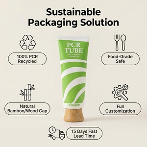 Tubes cosmétiques écologiques en PCR recyclé, tubes en plastique vides avec bouchon à vis en <span class=keywords><strong>bambou</strong></span> pour les soins de la peau, impression de logo personnalisée - Product Image 2